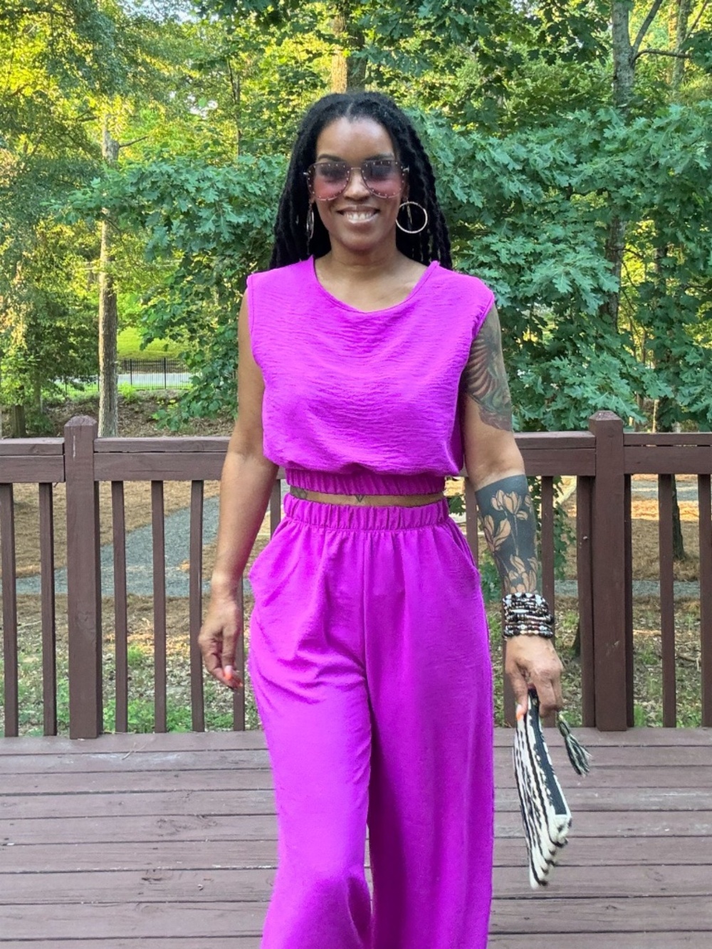 Fuchsia Wide Leg Pants Set